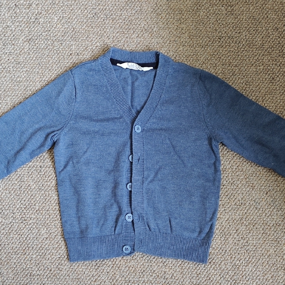 H&M Kids Blue Cotton Blend Button-Up Cardigan